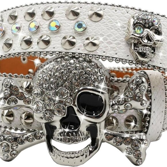 Rhinestone Skull Belt for Men Women Studded Belts Y2k Punk Skull Belt Bling Styl